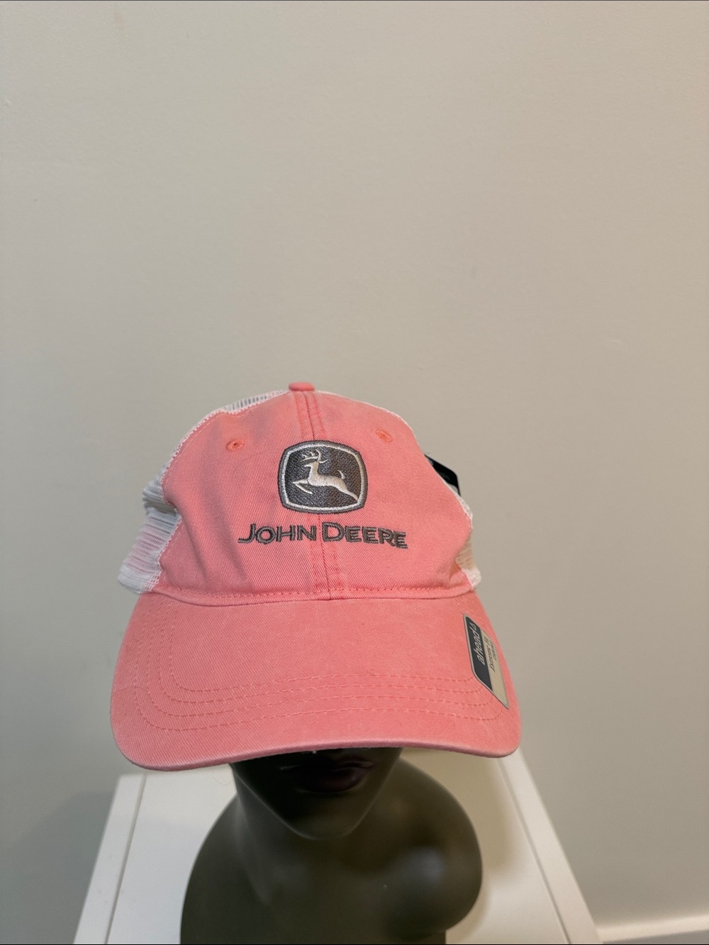 AHEAD John Deere Womens Pink and White Mesh Trucker Hat